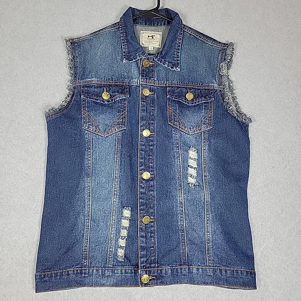 Fashion Denim / Jean‎ Vest Women's Size Small Distressed Button Up No Sleeves